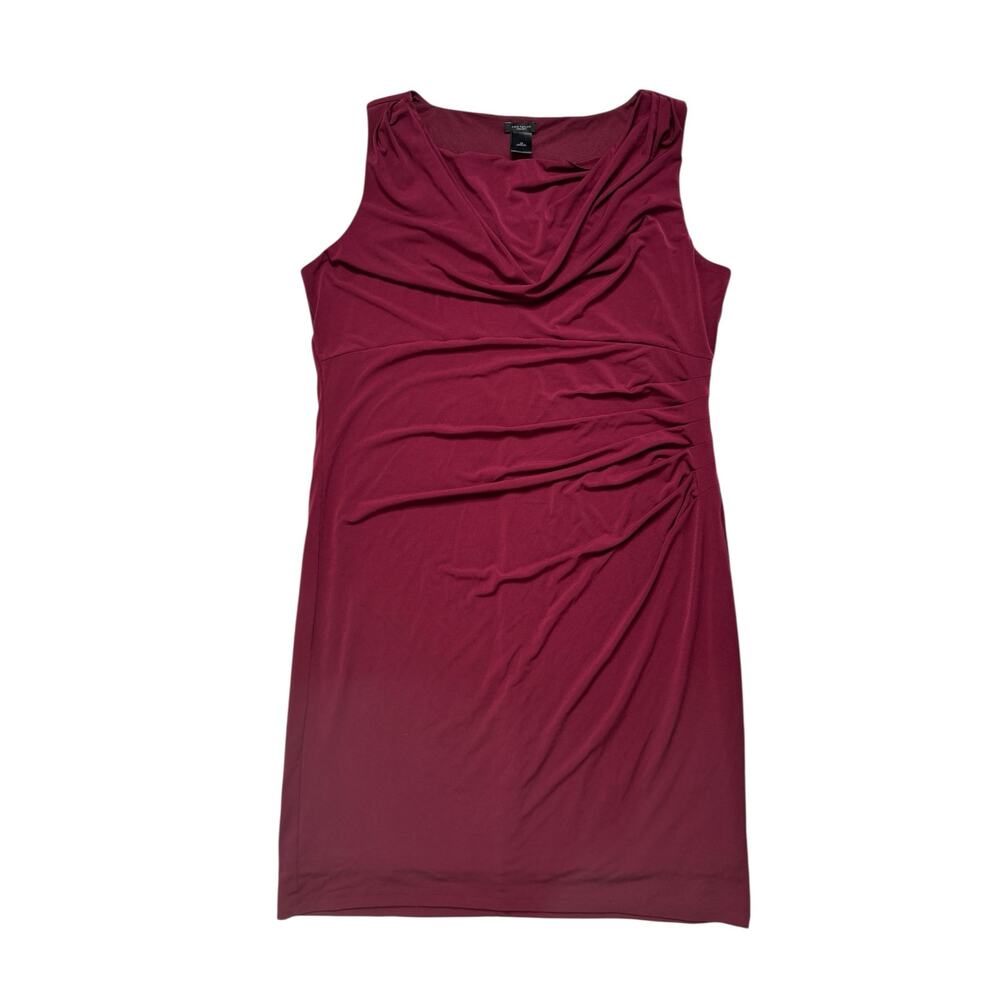 ANN TAYLOR Jersey Draped Sleeveless Dress in Garnet Red Size 16 Womens Career - Picture 4 of 10